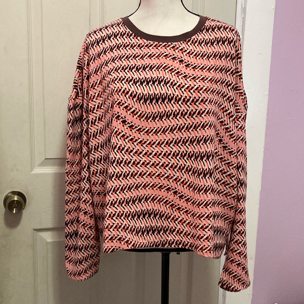 Open Edit Stylish Pink and Brown Geometric Pattern Women's Long Sleeve Top